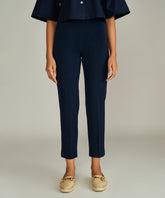 Navy Blue Stretch Suiting Cigarette Trousers