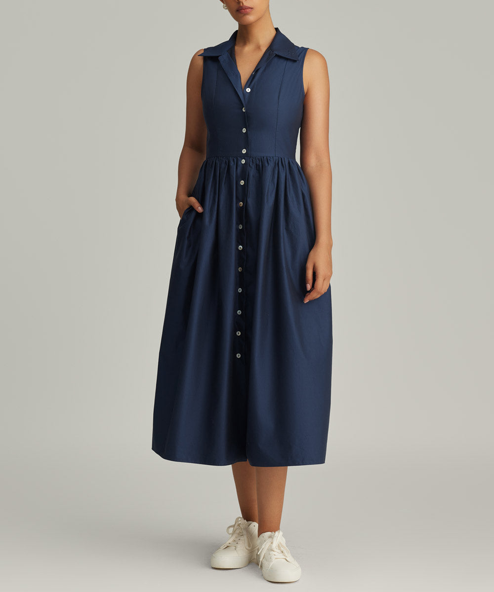 Navy Blue Egyptian Cotton Long Tennis Dress Navy Blue Egyptian Cotton Long Tennis Dress