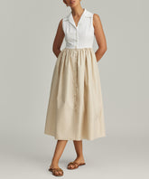 White and Fawn Egyptian Cotton Long Tennis Dress