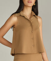Camel Stretch Suiting Sleeveless Top
