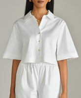 White Egyptian Cotton Cropped Bowling Shirt