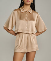 Champagne Silk Cropped Bowling Shirt