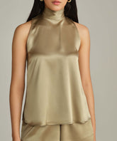 Olive Silk Tie-Neck Top