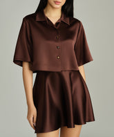 Espresso Silk Cropped Bowling Shirt