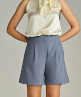 Blue Suiting Pleated Shorts