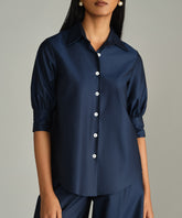 Navy Blue Egyptian Cotton Short-Sleeved Shirt