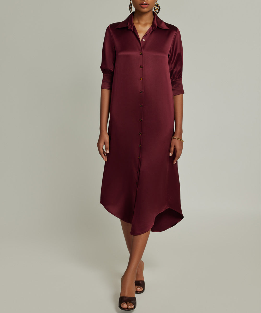 Burgundy Silk Shirt Dress Refined Revolution Burgundy Silk Shirt Dress Refined Revolution