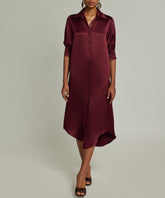 Burgundy Silk Shirt Dress