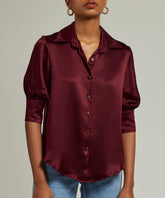 Burgundy Silk Short-Sleeved Shirt