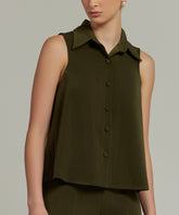Military Green Stretch Suiting Sleeveless Top