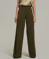 Military Green Stretch Suiting Wide-leg Trousers
