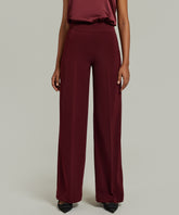 Burgundy Stretch Suiting Wide-leg Trousers