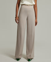 Beige Stretch Suiting Wide-Leg Trousers