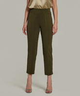 Military Green Stretch Suiting Cigarette Trousers