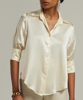 Cream Silk Short-Sleeved Shirt