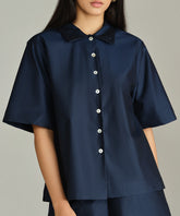 Navy Blue Egyptian Cotton Bowling Shirt