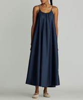 Navy Blue Egyptian Cotton Long Trapeze Dress