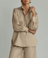 Khaki Brown Egyptian Cotton Bishop Sleeved Shirt