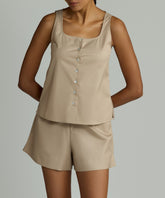 Khaki Brown Egyptian Cotton Sleeveless Top