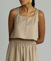 Khaki Brown Egyptian Cotton Cropped Sleeveless Top