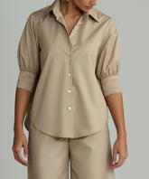 Khaki Brown Egyptian Cotton Short-Sleeved Shirt