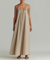 Khaki Brown Egyptian Cotton Long Trapeze Dress