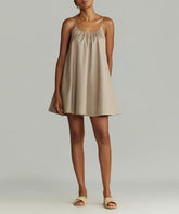 Khaki Brown Egyptian Cotton Short Trapeze Dress
