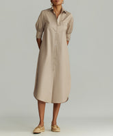 Khaki Brown Egyptian Cotton Long Shirt Dress