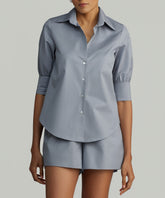 Powder Blue Egyptian Cotton Short-Sleeved Shirt