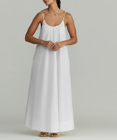 White Egyptian Cotton Long Trapeze Dress