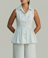 Pistachio Striped Cotton Tencel Tennis Top