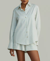 Pistachio Striped Cotton Tencel Oversized Shirt