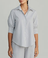 Grey Striped Cotton Tencel Short-sleeved Shirt