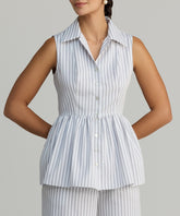 Grey Striped Cotton Tencel Tennis Top