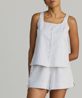 Grey Striped Cotton Tencel Sleeveless Top