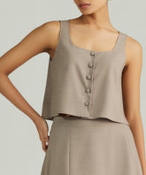 Tobacco Suiting Cropped Sleeveless Top