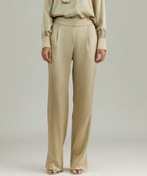 Olive Silk Pleated Trousers