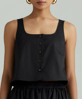 Black Egyptian Cotton Cropped Sleeveless Top