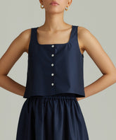 Navy Egyptian Cotton Cropped Sleeveless Top