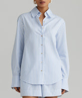 Blue Striped Cotton Tencel Oversized Shirt