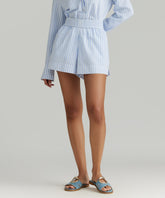 Blue Striped Cotton Tencel Boxing Shorts