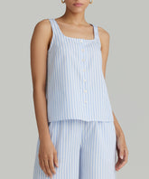 Blue Striped Cotton Tencel Sleeveless Top