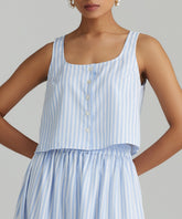 Blue Striped Cotton Tencel Cropped Sleeveless Top