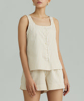 Gold Striped Cotton Tencel Sleeveless Top