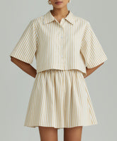 Gold Striped Cotton Tencel Cropped Bowling Shirt