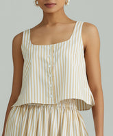 Gold Striped Cotton Tencel Cropped Sleeveless Top