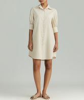 Gold Striped Cotton Tencel Short Shirt Dress