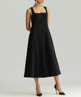 Black Stretch Suiting Midi Dress