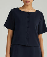 Navy Blue Stretch Suiting Jacket Top