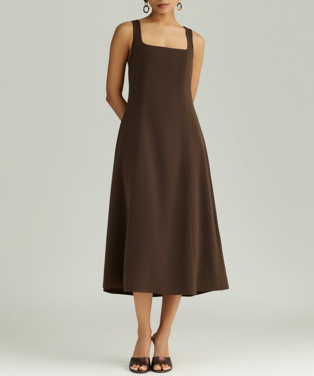 Chocolate Brown Stretch Suiting Midi Dress | Refined Revolution Chocolate Brown Stretch Suiting Midi Dress | Refined Revolution